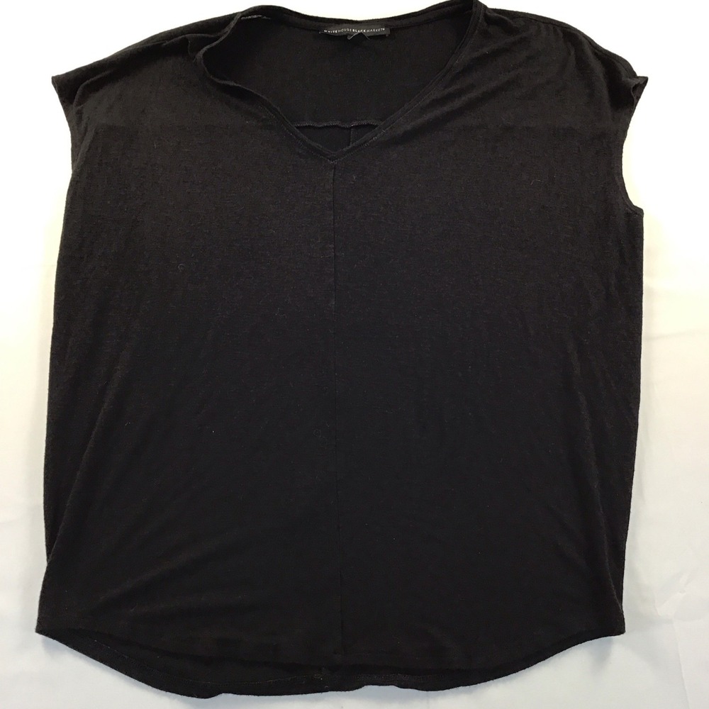 White House Black Market V Neck Cap Sleeve Black Top Size M
